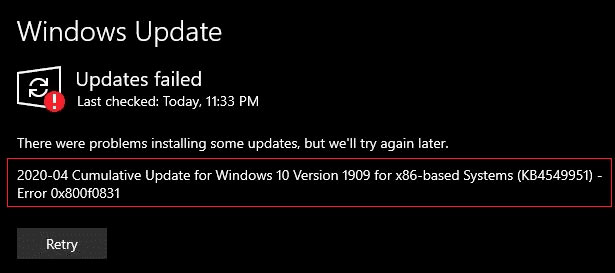 Error 0x800f0831 al actualizar Windows Solucionado!
